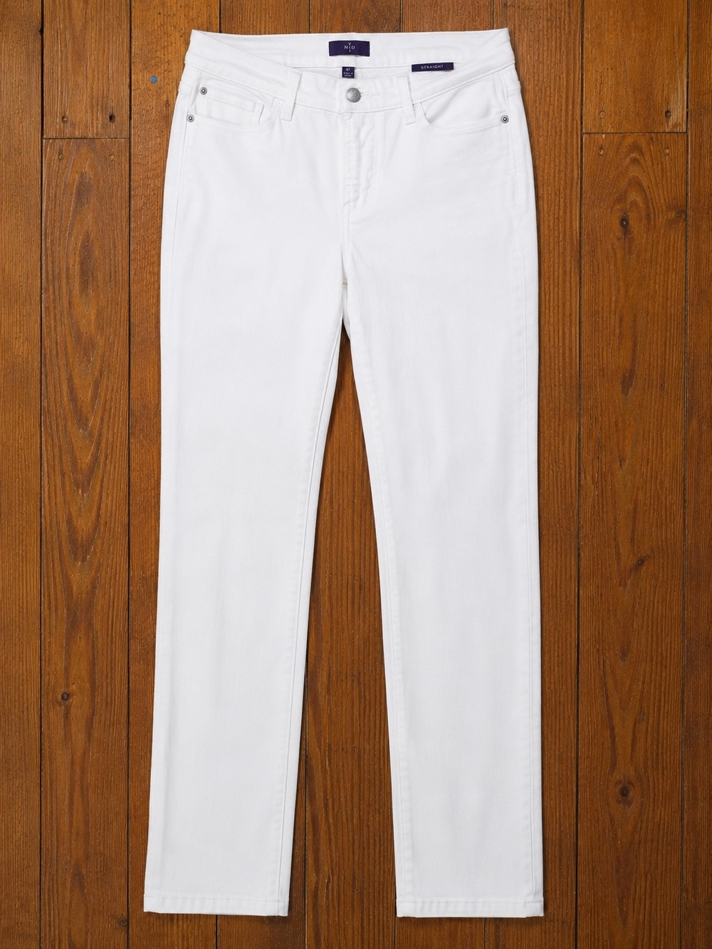 NYDJ Straight Leg Jeans Women's 4P Petite White Lift Tuck Stretch Denim
